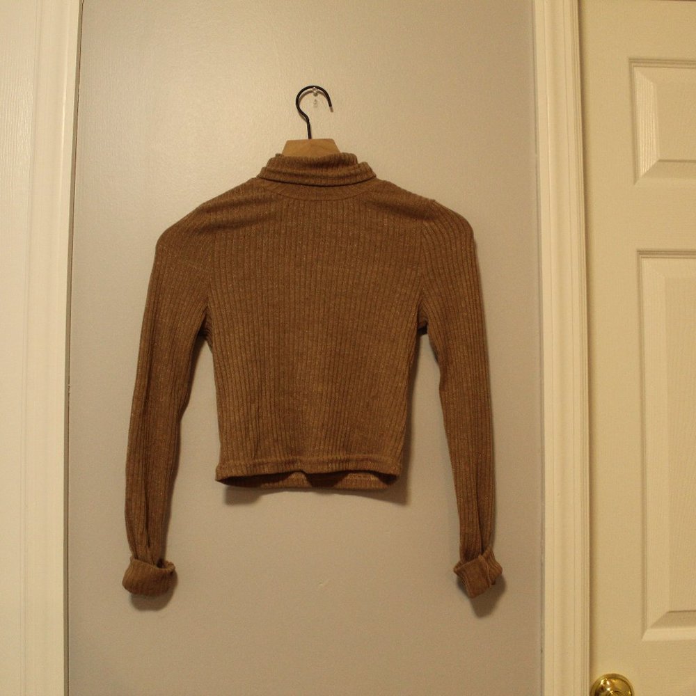 Tan Ribbed Cropped Turtleneck
